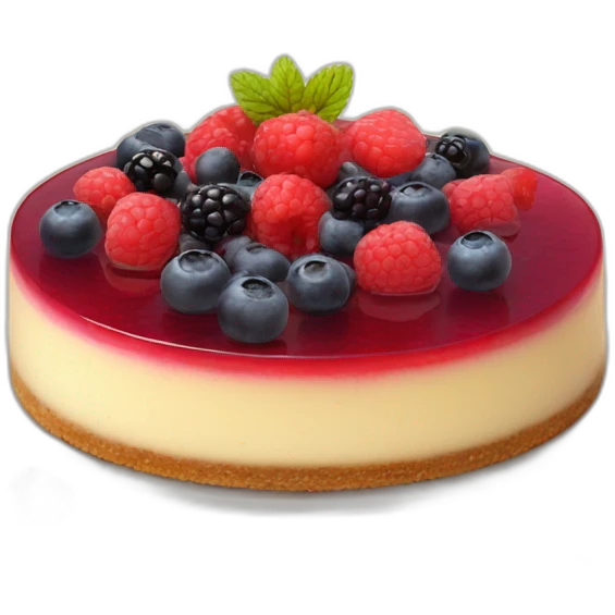 Cheesecake with berries at top with red gelatine emoji