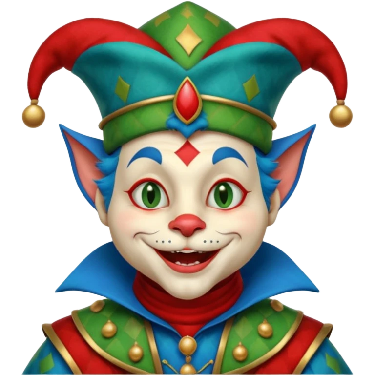 crazy funny colorful cat jolly joker, medieval, vintage, court jester, mac os icon, blue color emoji