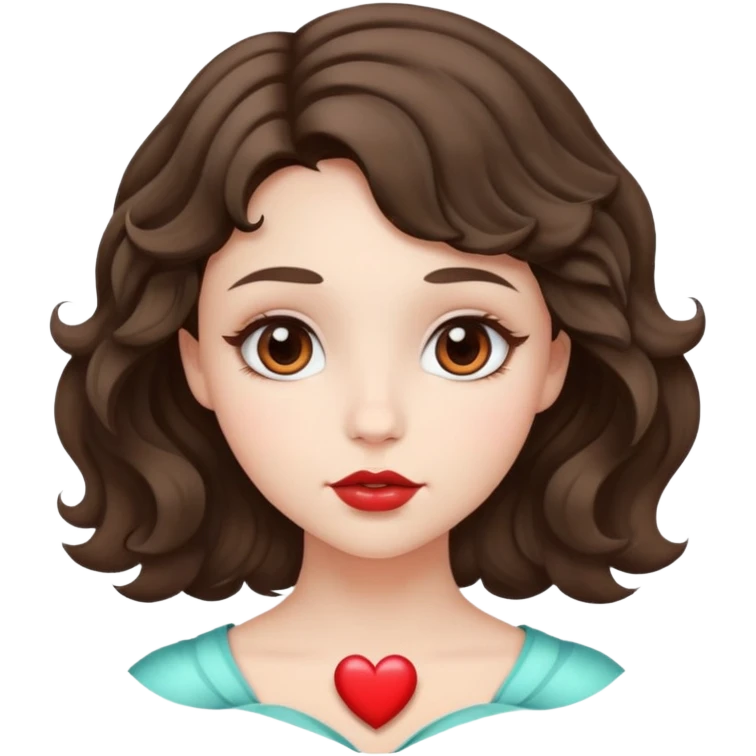 A girl with a short wavy hair and a round face with a siren like eyes, a small nose and a heart shaped lips  emoji