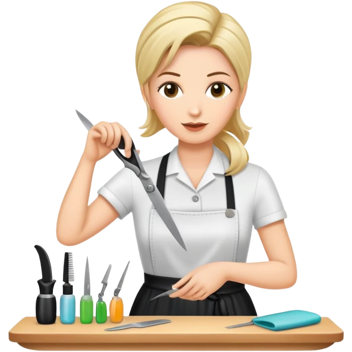 hair stylist teacher showing cutting techniques to students emoji