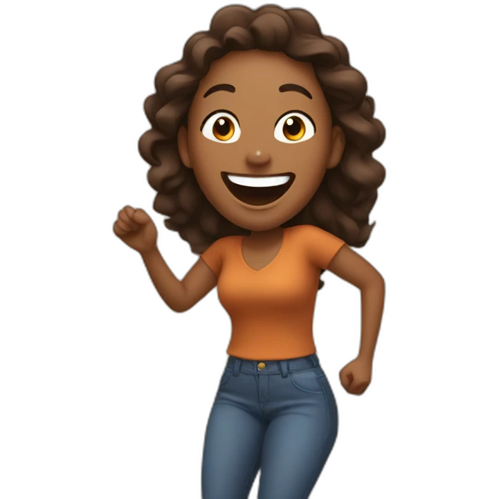 Brown woman laughing and dancing emoji