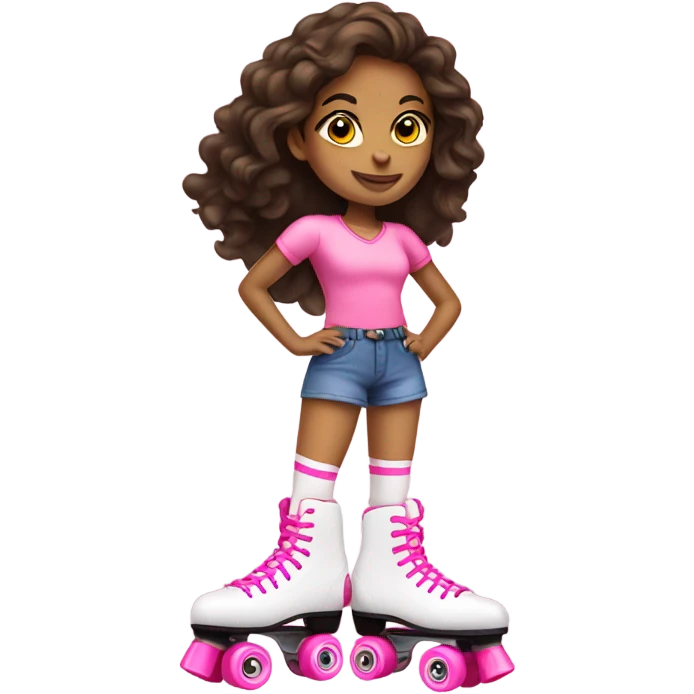 Brunette with pink roller skates emoji