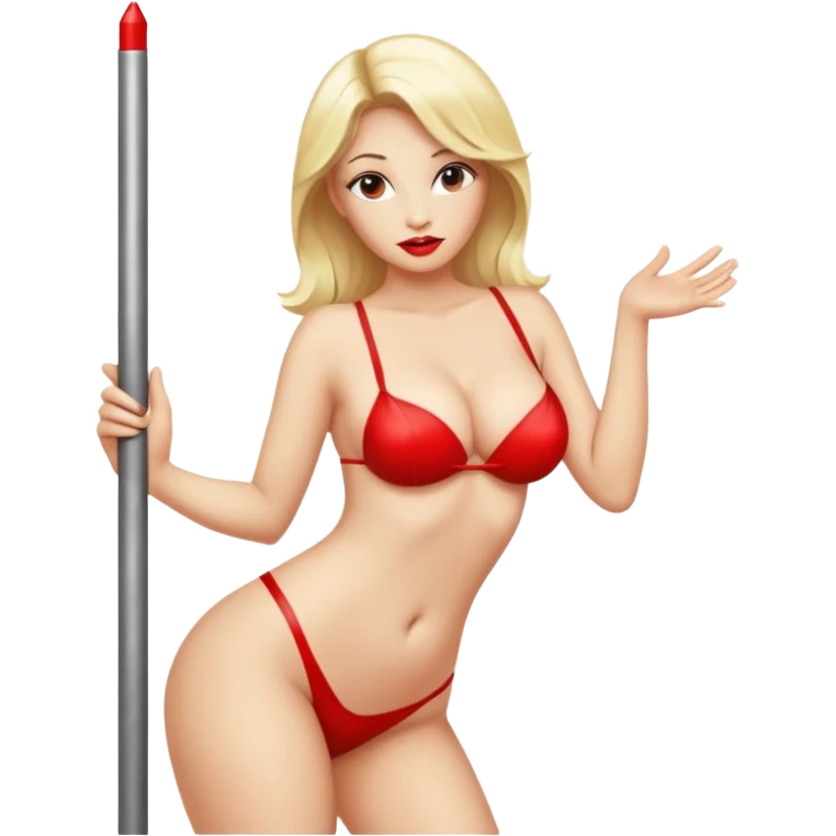 Blond lady.big boobs.red lipstick.naked.strip dance with a pole emoji