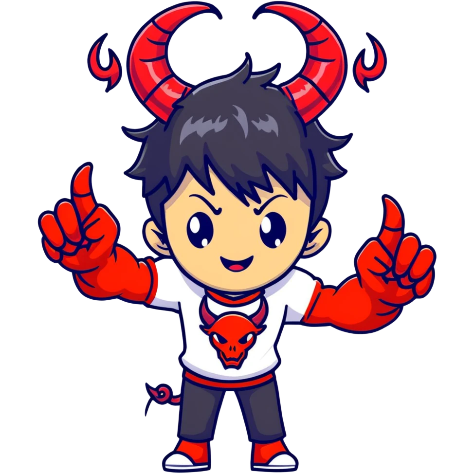 Cool anime devil boy with black hair and red horns emoji