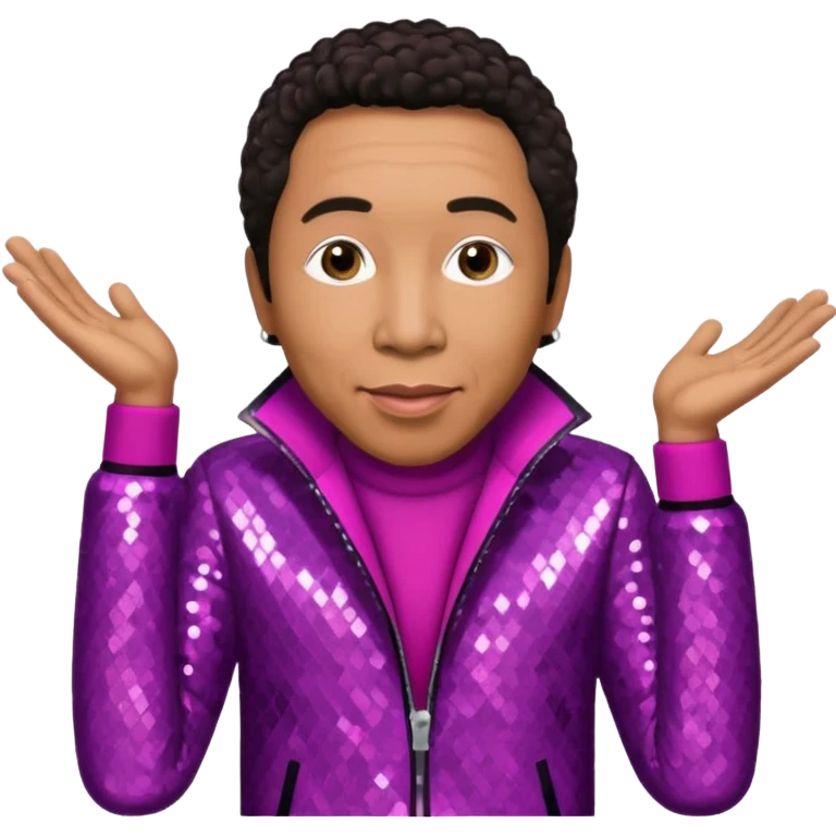 Smokey Robinson with dark brown hair, magenta sequin outfit  emoji