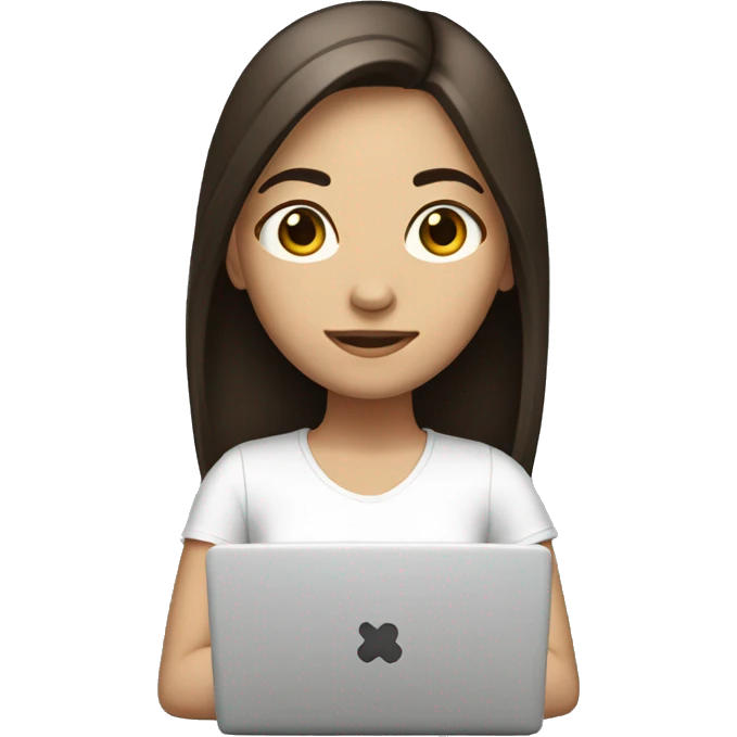  girl with laptop in front, dark brown hair, white skin, straight hair  emoji