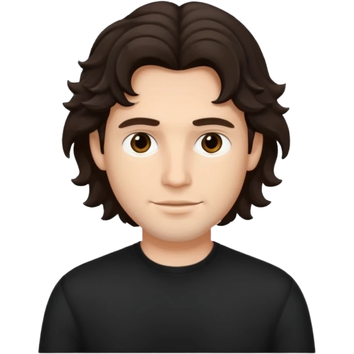 Homem parte do cabelo ondulado e roupa preta emoji