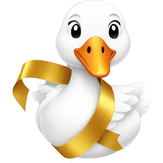 White goose and big golden ribbon emoji