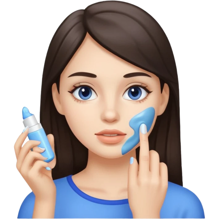 white brunette girl applying blue cream on face emoji