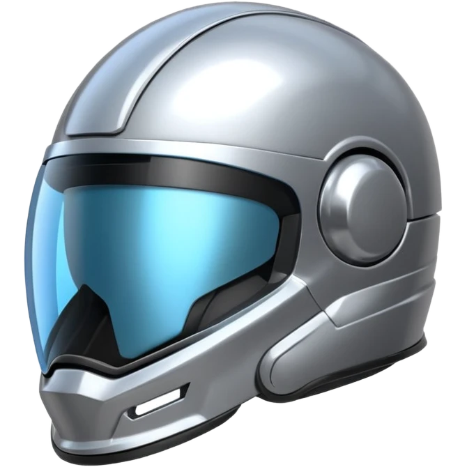 A futuristic helmet emoji made of silver chrome, smooth aerodynamic shape, minimal visor detail, reflective metallic surface, sci-fi aesthetic, iOS emoji style, centered on clean white background emoji