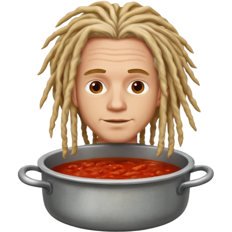 a white man with dreadlocks immersed in a pot of sauce emoji