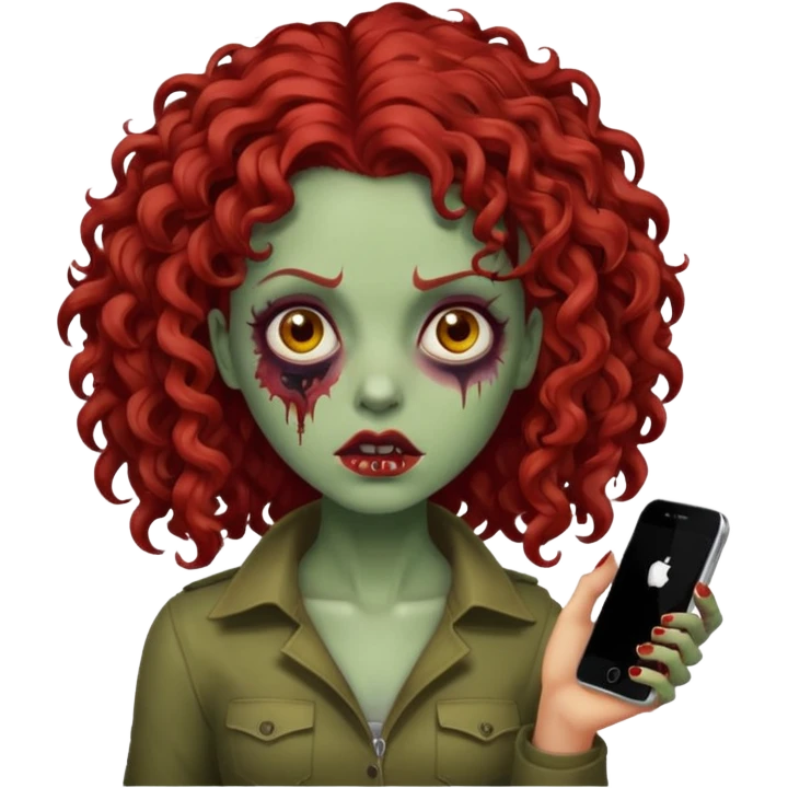 Emoji zombie feminino estilo iPhone com cabelo cacheado volumoso vermelho  emoji
