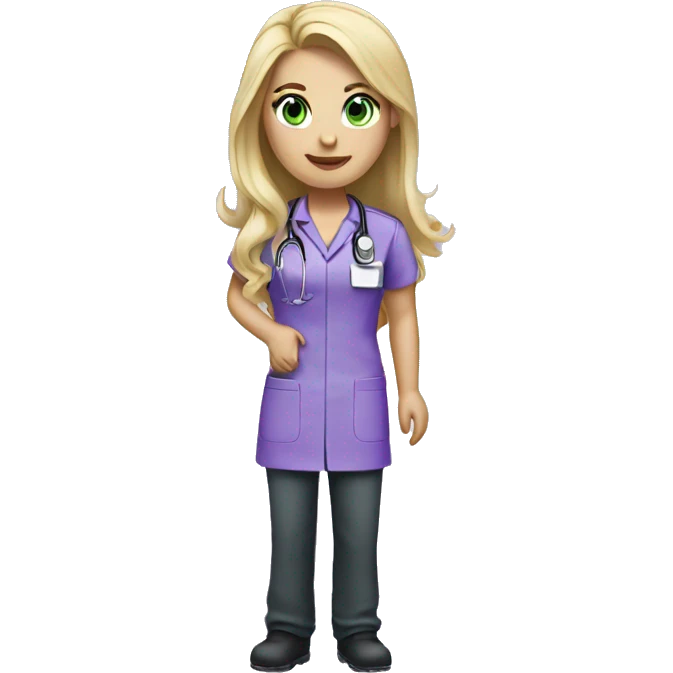 pretty nurse with long blonde hair green eyes   in purple scrubs emoji