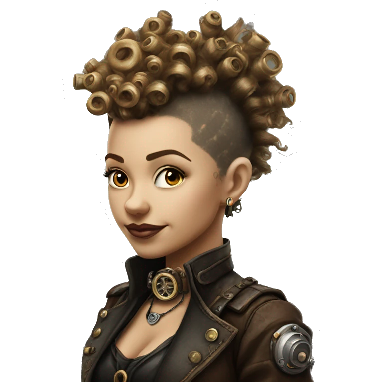 Photorealistic steampunk profile mohawk curl Caucasia girl emoji