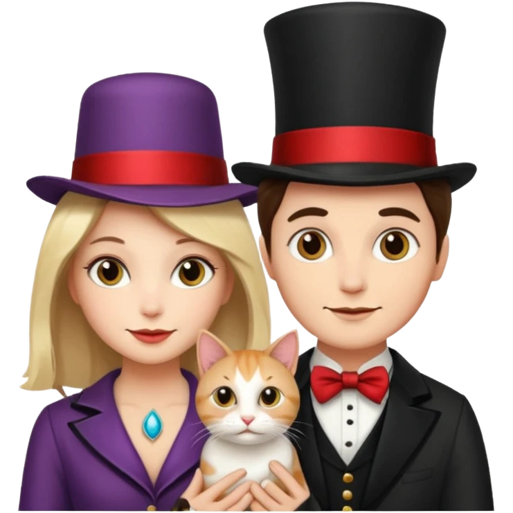 magician couple and their pet cat emoji