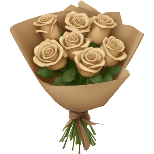 Bouquet of beige and brown roses in a paper package emoji