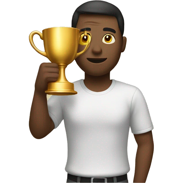Man rises golden cup in his hands emoji