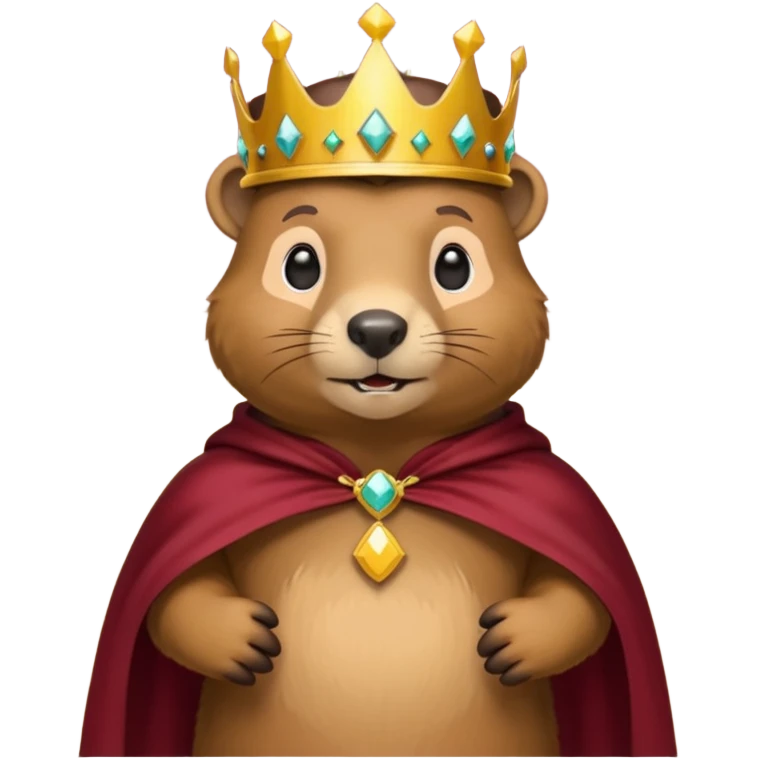 Groundhog wearing crown with a maroon cape with KPM in gold on the cape emoji