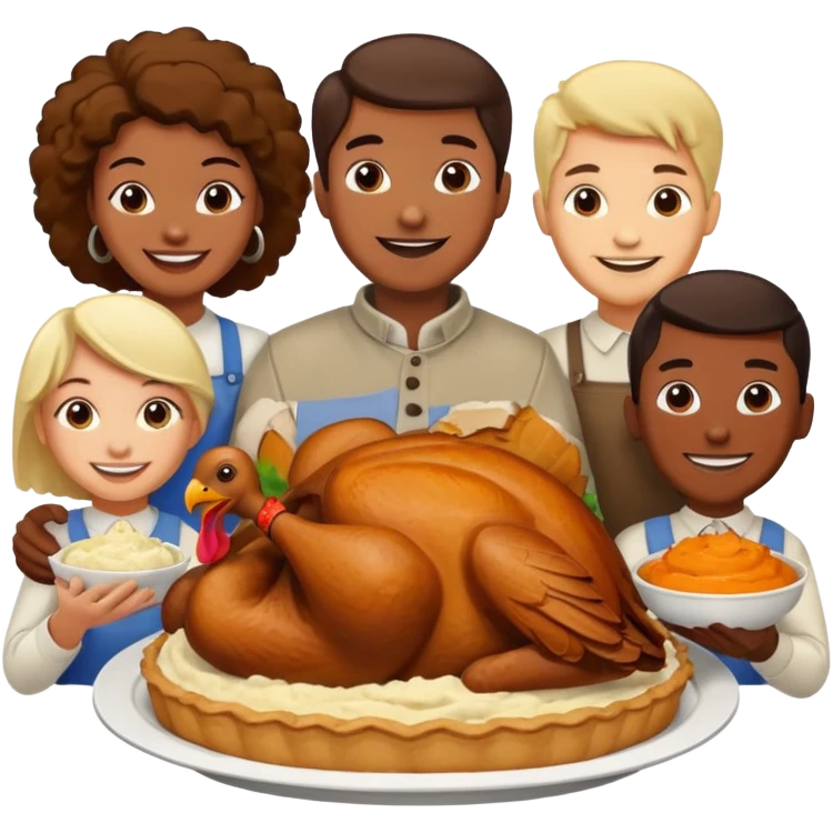 Thanksgiving Dinner with friends of all different races emoji