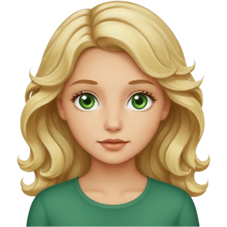 Pretty girl with wavy blonde hair, beige skin, and green eyes. emoji