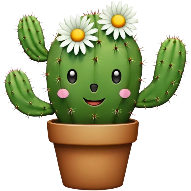 A Kawaii cactus with daisy’s on the cactus  emoji