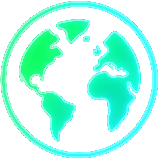 animated loading icon with glowing effect, designed as green and blue Earth inside a circle, glow intensifies as it loads emoji