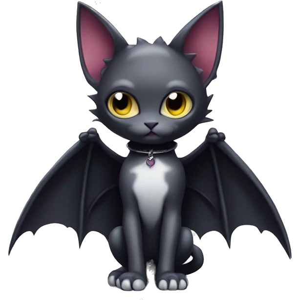 Cute edgy cool kawaii vampiric dark cat-vernid-Fakémon-Digimon with bat-wings as ears full body emoji