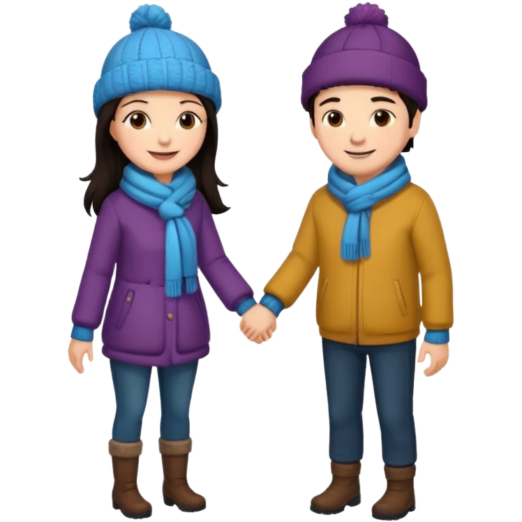 date night christmas couples, dark hair, holding hands, looking at each other, wearing a winter outfits emoji