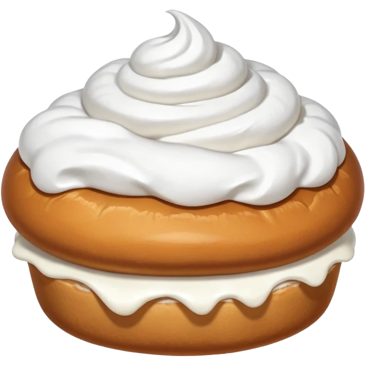 A bun with visible whipped cream in the middle beteween two bun halves and powdered sugar on top, no cream on top emoji