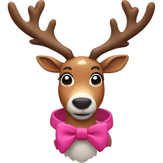 reindeer with a pink coat and a bow on its ear emoji