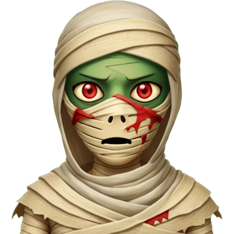 Mummy Cursed: Torn wrappings, glowing red eyes, green mist around.
 emoji