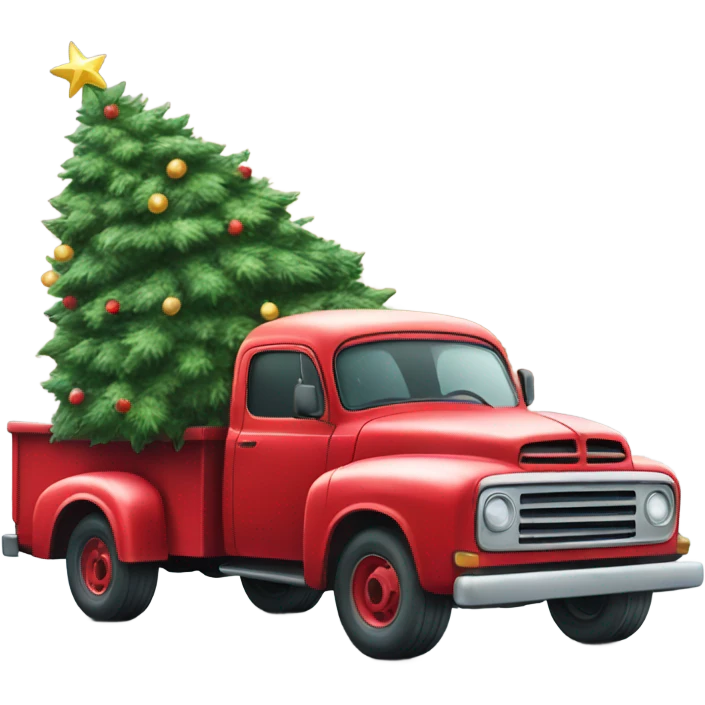 Little red truck hauling a Christmas tree emoji