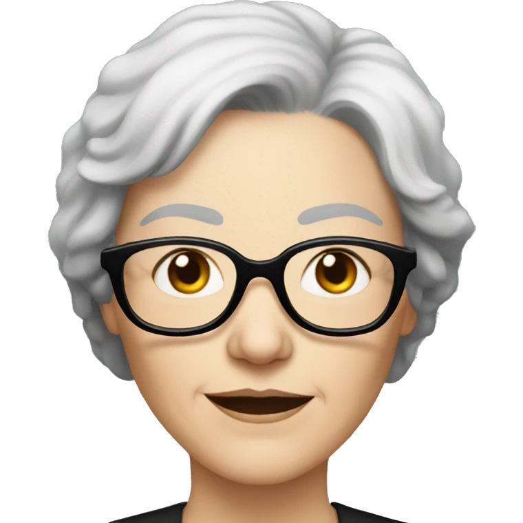 Older white woman with black hair and black round glasses emoji