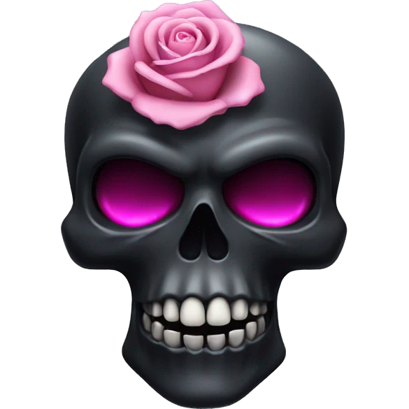 black skull with fangs and pink halo, grey rose in mouth emoji