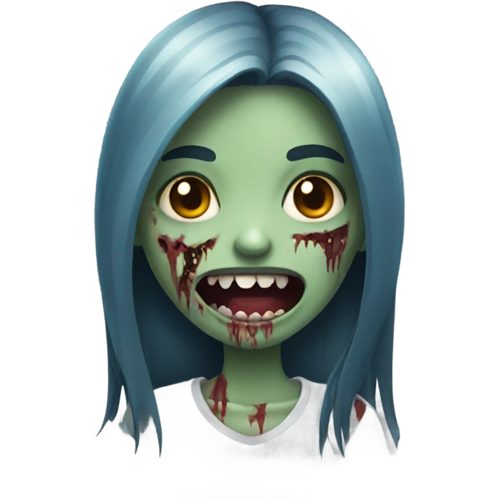 girl zombie with dark long hair with teeth emoji