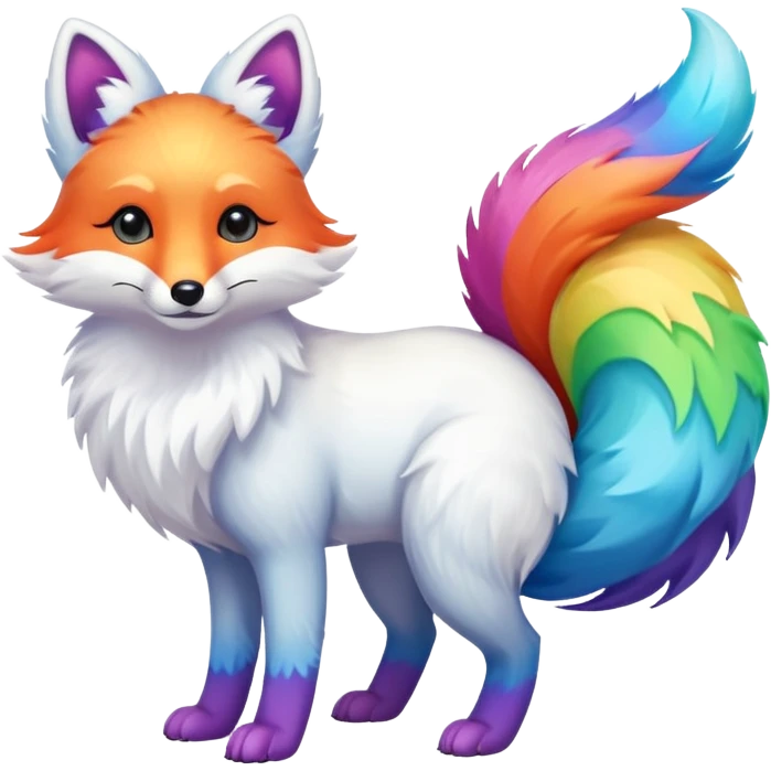 white rainbow fox with three tails emoji