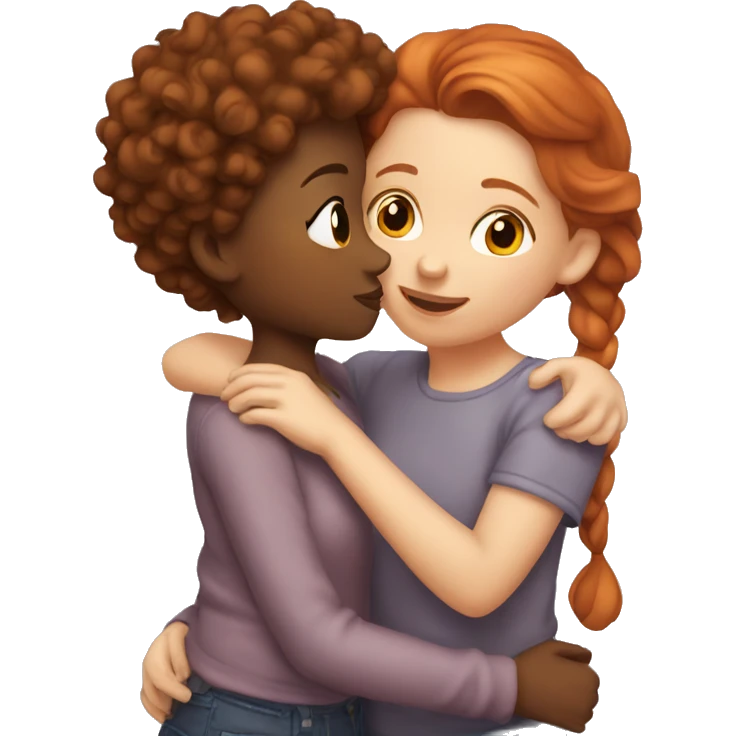 straight red haired girl kissing curls brown haired girl  emoji