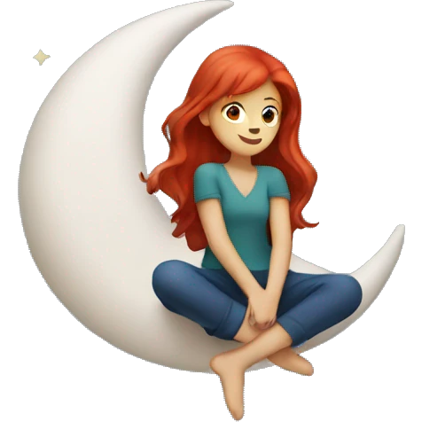 red hair girl sitting on crescent moon emoji