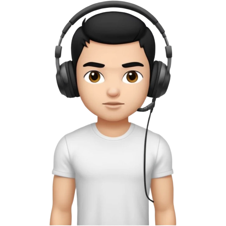 a pretty bratz fair indian boy with black hair. lean but muscled, wearing a white tshirt. headphones on emoji
