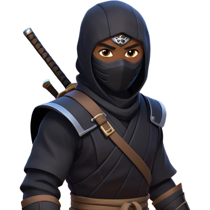 clash-of-clans-aesthetic_-cinematic-mysterious-male-ninja-portrait-emoji, rendered in a flat, vector-style with minimal shading and bold, simplified shapes, with a head slightly turned revealing intense, focused eyes, perched riding on an agile trained panther with glossy fur moving silently through shadowed urban rooftops and moonlit alleyways. emoji