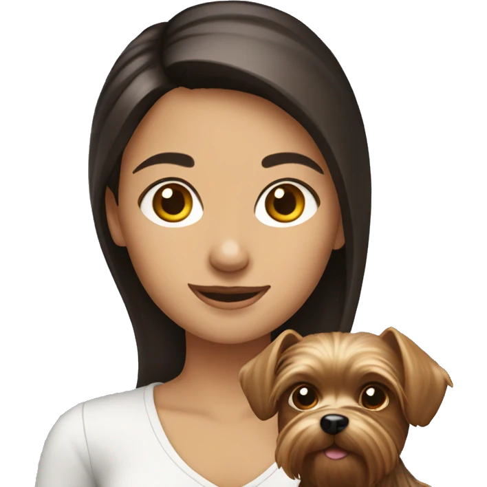 Brunette girl holding yorkshire terrier  emoji
