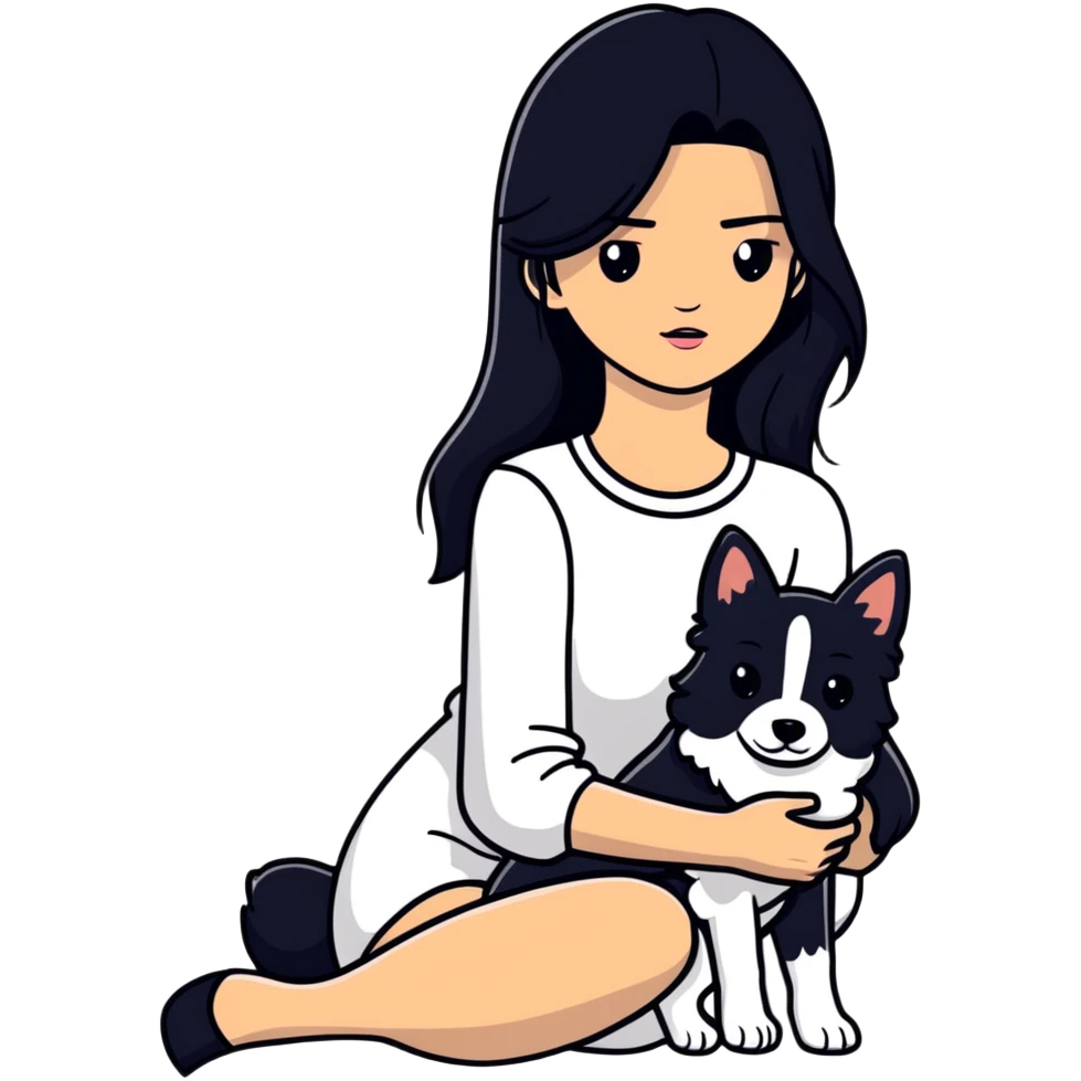 Kendall Jenner with long black hair holding a black Cane Corso dog emoji