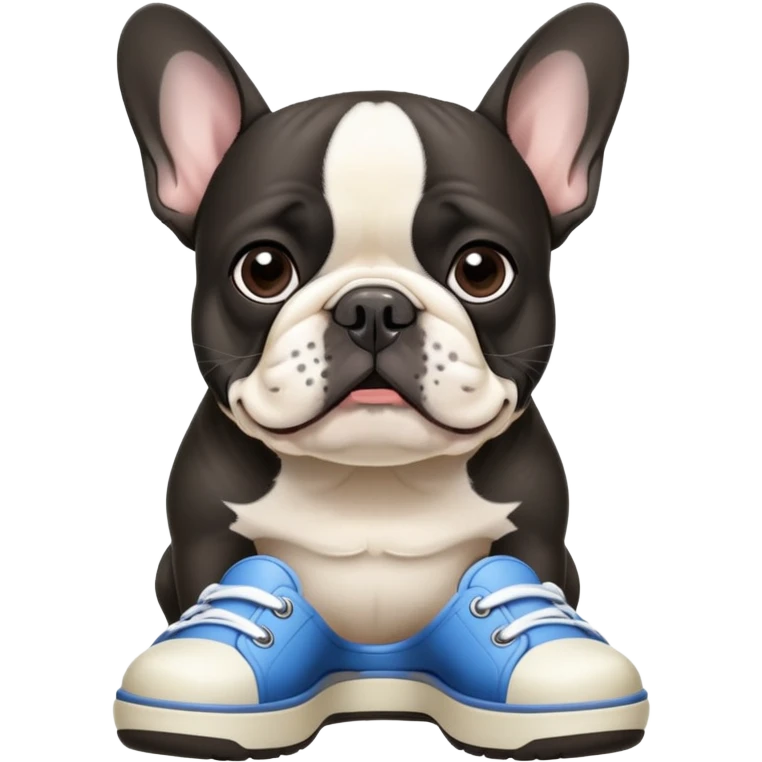 Black and white French bulldog wearing crocs shoes  emoji