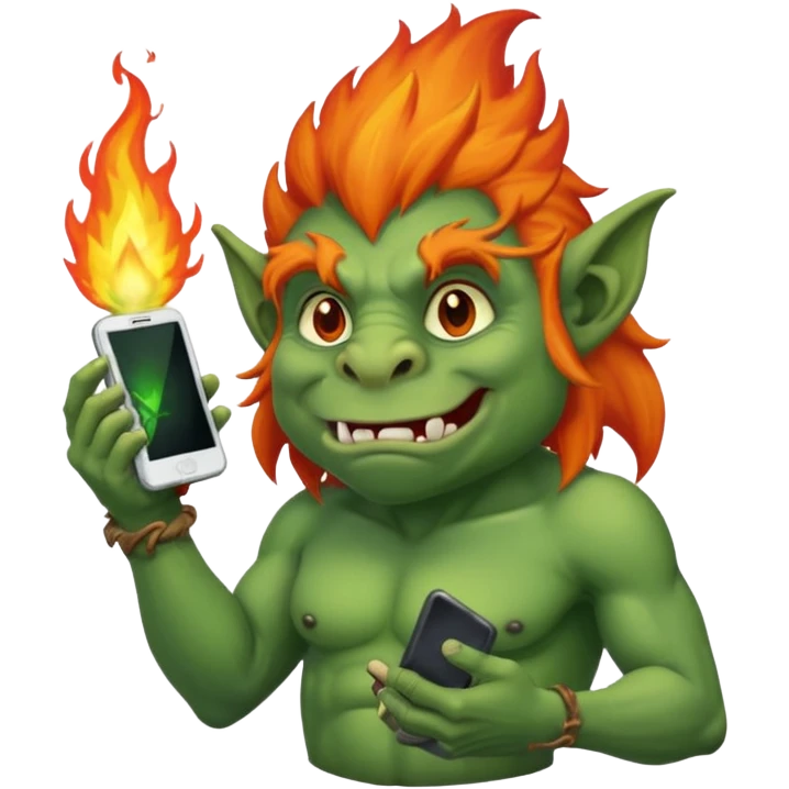 Troll breathing fire on a work phone emoji