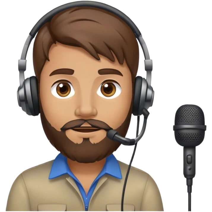 A man with brown hair and beard using a headset with mic emoji