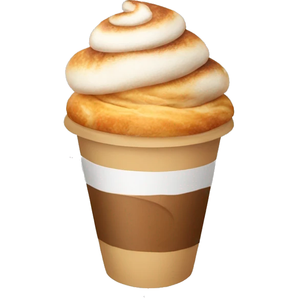 Disposable cup with cappuccino and croissant emoji
