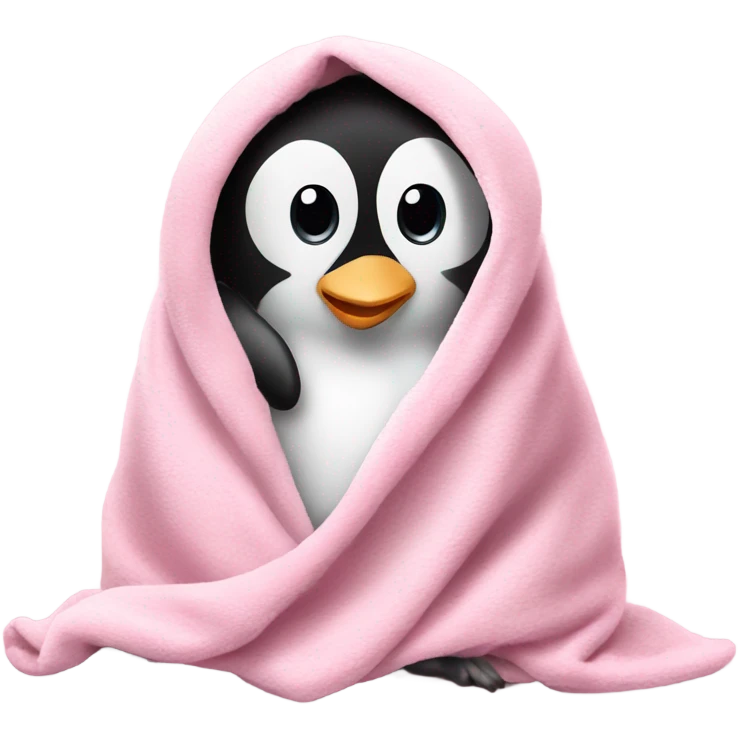 Cute Baby Pinguin covered in a babypink Blanket emoji