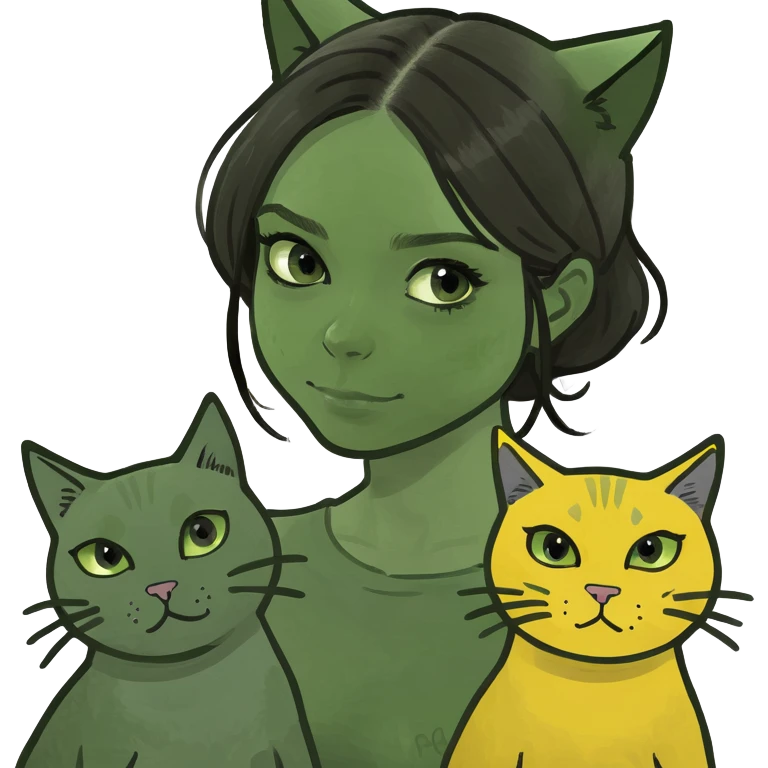 Brunette girl with 2 yellow and grey cats emoji