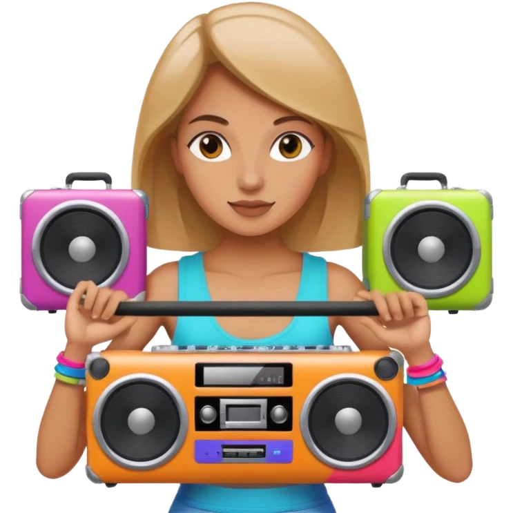 woman holding colorful boombox emoji