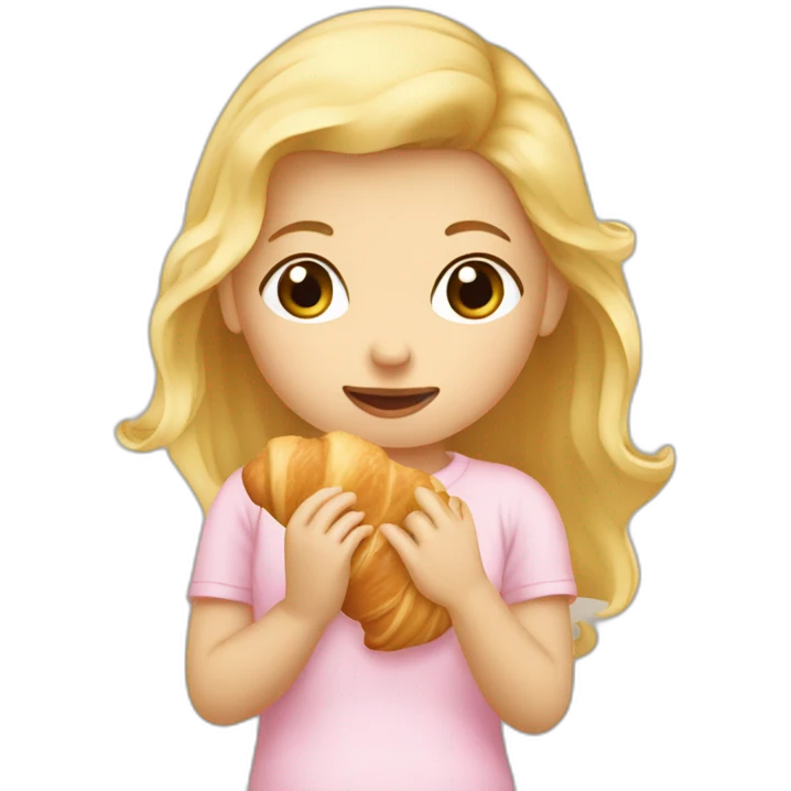 Bébé fille blonde mange un croissant  emoji